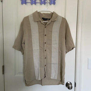 Lanesboro men’s button down 100% silk beige shirt — medium‎